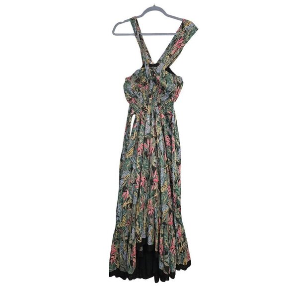 Tropical Print Maxi Dress With Crisscross Straps & Black Lace Trim By Barok - Picture 4 of 15